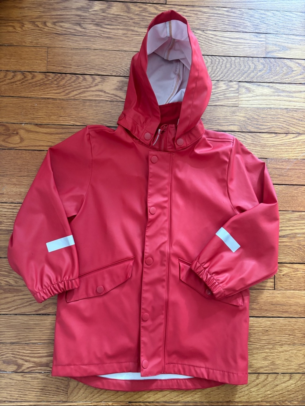 H&M Red Kids Hooded Raincoat with Reflective Accents